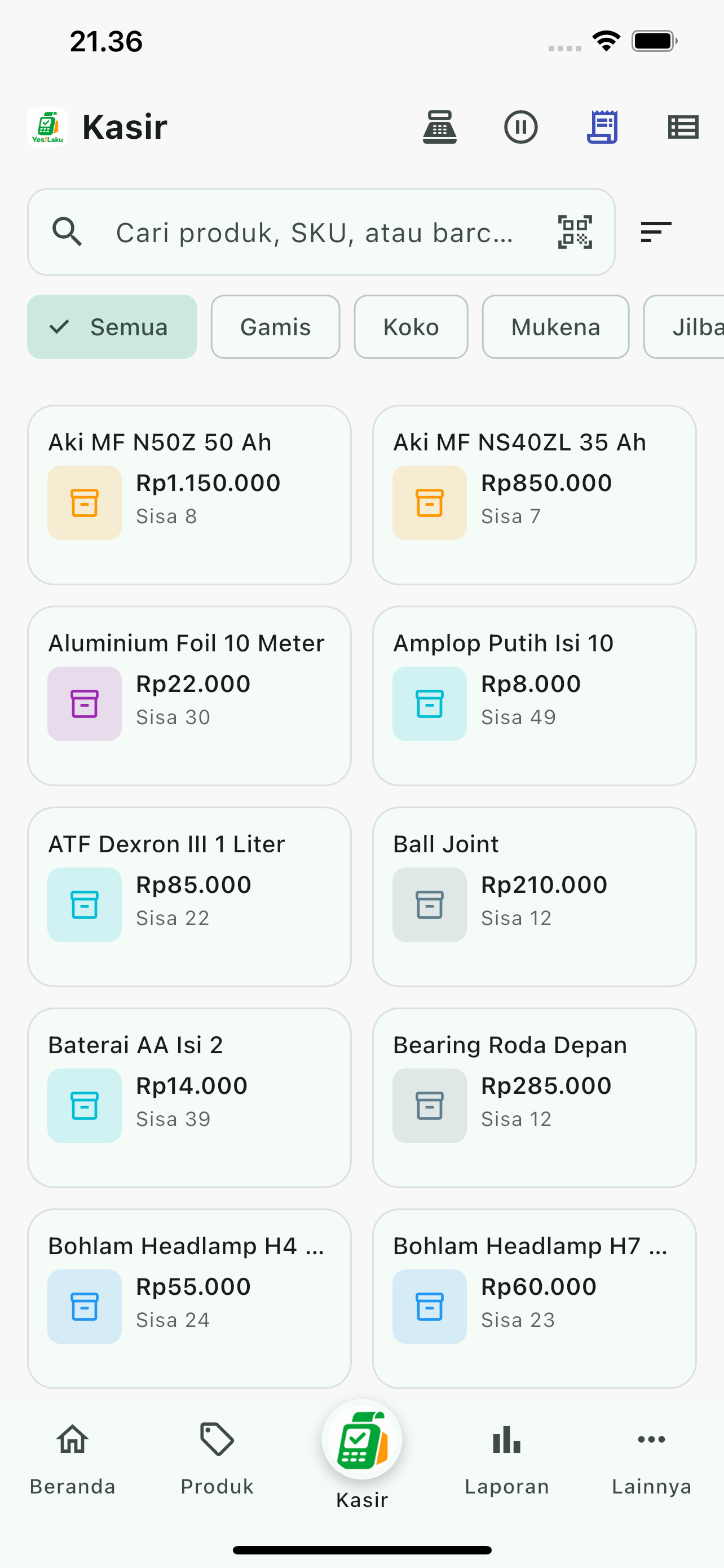 Tampilan kasir YesLaku
